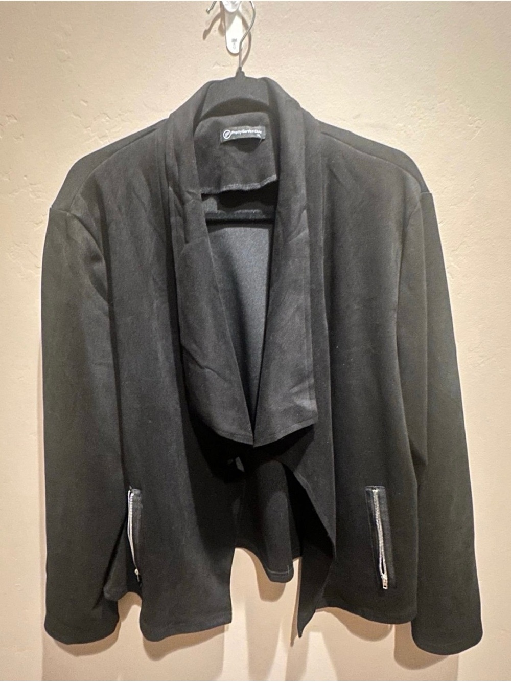 PrettyGardenChic Black Open Front Zip Pocket Drape Jacket XL